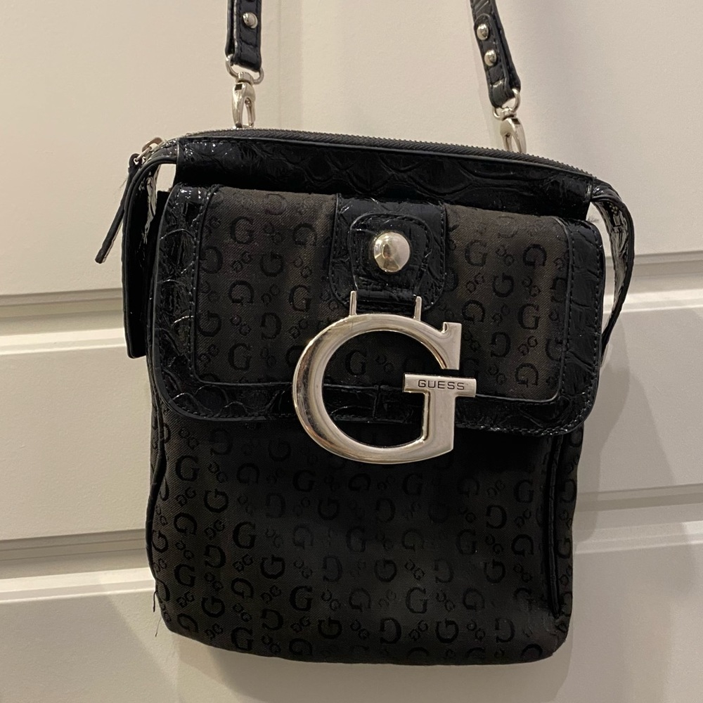 2/$25 Guess Black Cross Body Bag with Snake Skin Details